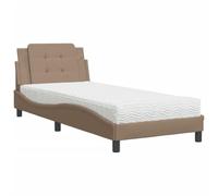Qnhdfrt 90x200cm Faux Leather Single Bed with Mattress, Cappuccino