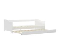 Qnhdfrt 90x200cm Solid Pine Wood Daybed Frame with Pull-Out Trundle, White | Expandable guest bed includes supportive wooden slats for living rooms or bedrooms; fits standard mattresses (not included).