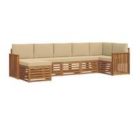 Qnhdfrt Acacia Wood Modular Outdoor Sofa Set, 7-Piece, Beige