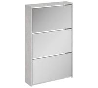 Qnhdfrt Armoire à chaussures avec miroir, 3 compartiments pliants, gris béton, 63 x 17 x 102,5 cm, moderne, peu encombrante, en bois et verre, pour couloir, chambre à coucher et salon