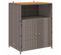 Qnhdfrt Armoire de jardin grise avec plateau en bois d'acacia, aspect rotin, pour balcon et terrasse, armoire de rangement avec 2 portes et 3 étagères, design moderne, 70 x 50 x 87 cm