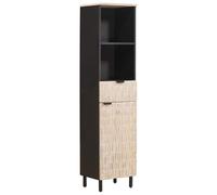 Qnhdfrt Armoire de Salle de Bain Haute en Bois de Manguier Massif, Meuble de Colonne de Rangement Moderne avec Porte et Étagères pour Intérieur Contemporain, Noir et Blanc, 38 x 33 x 160 cm