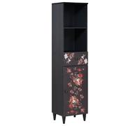 Qnhdfrt Armoire de salle de bain, multicolore, 38 x 33,5 x 160 cm, en bois massif de mangue, avec design floral et boutons en laiton, moderne, miracle de rangement, pour petites salles de bains et