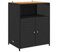 Qnhdfrt Armoire en rotin avec surface en bois d'acacia - Armoire de jardin moderne et armoire d'appoint en rotin synthétique et acier - Buffet pour terrasse et intérieur - Noir - 70 x 50 x 87 cm