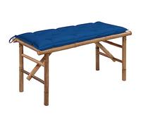 Qnhdfrt Banc de Jardin Pliable avec Coussin Bleu 118 cm, Banquette Extérieure en Bambou pour Terrasse Balcon et Patio, Banc de Parc Portable Facile à Ranger 118x38x45 cm