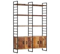 Qnhdfrt Bibliothèque Industrielle à 4 Niveaux 124x30x180cm Meuble de Rangement en Bois Solide de Récupération et Métal Grand Buffet de Salon avec 6 Étagères et 4 Portes pour Livres Bureau Maison