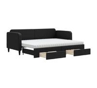 Qnhdfrt Black Fabric Daybed with Trundle, 2 Mattresses & 2 Drawers