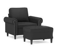 Qnhdfrt Black Faux Leather Armchair with Ottoman and Metal Frame
