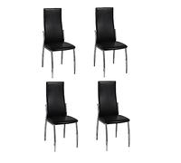 Qnhdfrt Black Faux Leather Dining Chairs with Chrome Legs, Set of 4