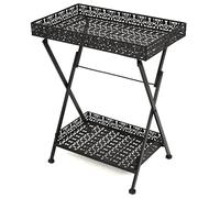 Qnhdfrt Black Metal Folding Side Table with Storage Basket