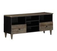 Qnhdfrt Black Solid Mango Wood TV Stand with Hand-Carved Details