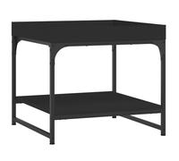 Qnhdfrt Black Square Side Table, Industrial Wood and Metal End Table