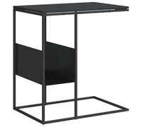 Qnhdfrt Black Wood and Metal C-Shaped Side Table with Shelf