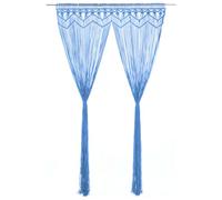 Qnhdfrt Blue Cotton Macrame String Door Curtain (140x240 cm)