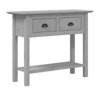 Qnhdfrt BODO Table console grise 91 x 35 x 74 cm en pin massif avec 2 tiroirs, poignées en métal, style français pour salon, couloir, chambre à coucher
