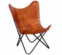 Qnhdfrt Brown Genuine Leather Butterfly Chair with Black Iron Frame