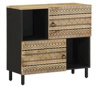 Qnhdfrt Buffet 80 x 33,5 x 75 cm en bois de manguier massif - Commode de style industriel avec cadre en fer robuste et 2 portes - Buffet rustique comme armoire de salon