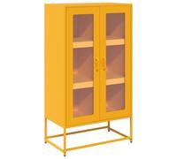 Qnhdfrt Buffet Haut Jaune Moutarde 68x39x123 cm, Meuble de Rangement en Acier Laminé à Froid avec 2 Portes et 6 Compartiments, Armoire de Salon et Salle à Manger Robuste