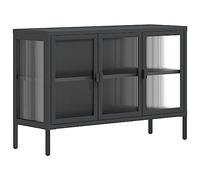 Qnhdfrt Buffet Noir 105x35x70 cm, Meuble de Rangement en Acier Enduit de Poudre et Verre Cannelé, Commode Industrielle avec Étagère Réglable pour Salon, Salle à Manger et Couloir