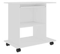Qnhdfrt Bureau d'ordinateur avec roulettes, 80 x 50 x 75 cm, table PC blanche avec tiroir pour clavier et étagères de rangement, table d'ordinateur portable peu encombrante pour bureau et bureau à