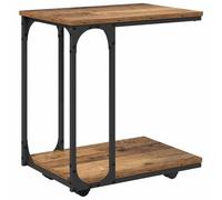 Qnhdfrt C-Shaped Side Table with Wheels, Rustic Wood and Metal
