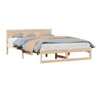 Qnhdfrt Cadre de lit 140 x 200 cm, en pin massif avec tête de lit, cadre de lit stable avec sommier à lattes, lit double moderne en bois naturel pour chambre à coucher