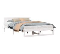 Qnhdfrt Cadre de lit 140 x 200 cm en pin massif - Lit double avec tête de lit et sommier à lattes fixe - Cadre de lit moderne en blanc pour chambre à coucher