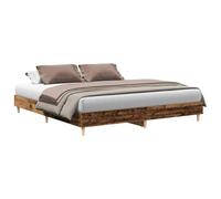 Qnhdfrt Cadre de lit 160 x 200 cm, lit double en bois, lit futon bas aspect bois vieilli avec lattes en contreplaqué, lit stable pour chambre à coucher, sans matelas