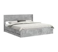 Qnhdfrt Cadre de Lit 180x200 cm avec 6 Tiroirs et Tête de Lit Gris Béton | Structure de lit double pour chambre à coucher avec 6 tiroirs pratiques, rangements intégrés et sommier solide en bois.