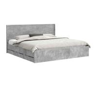 Qnhdfrt Cadre de Lit 180x200 cm avec 6 Tiroirs Rangement Bois Gris Béton | Lit double pour chambre moderne avec sommier à lattes, 6 tiroirs de rangement et tête de lit en bois d'ingénierie gris.