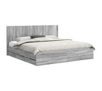 Qnhdfrt Cadre de Lit 186.5x203cm avec 6 Tiroirs et Tête de Lit Gris | Optimisez l'espace de votre chambre à coucher avec ce lit moderne en bois d'ingénierie sonoma gris.