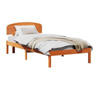 Qnhdfrt Cadre de lit 70 x 190 cm en pin massif - Cadre de lit simple stable en marron ciré avec tête de lit et sommier à lattes fixe pour chambre à coucher et chambre d'amis