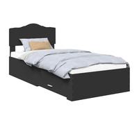 Qnhdfrt Cadre de lit 70 x 190 cm, lit simple avec tête de lit et tiroirs, cadre de lit moderne en bois, lit de rangement noir, sommier à lattes pour chambre à coucher inclus