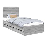 Qnhdfrt Cadre de lit 90 x 200 cm, cadre de lit en bois Sonoma gris, lit simple moderne avec sommier à lattes et tiroir caché, construction stable pour chambre à coucher