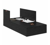 Qnhdfrt Cadre de lit avec espace de rangement 90 x 190 cm, lit simple aspect chêne noir, lit peu encombrant avec coffre de lit, matériau en bois solide pour chambre à coucher et chambre d'amis