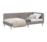 Qnhdfrt Cadre de Lit d'angle 90x190 cm Lit de Jour Tissu Taupe | Structure en L avec tête réversible pour studio et chambre d'amis, utilisable en canapé cosy ou lit gain d'espace.