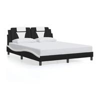 Qnhdfrt Cadre de lit Viana 160 x 200 cm, lit capitonné moderne en cuir synthétique noir et blanc, lit double avec design incurvé et tête de lit confortable, sans matelas