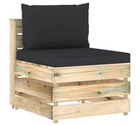 Qnhdfrt Canapé central modulaire, 60 x 70 x 66 cm, en pin imprégné, avec coussins noirs, design en palettes, durable et combinable, pour balcon, terrasse et jardin