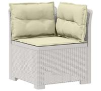 Qnhdfrt Canapé de Jardin 1 Place en Polypropylène avec Coussins Blanc | Fauteuil d'angle modulaire effet rotin pour terrasse, balcon et véranda, coussin déhoussable résistant aux UV inclus.