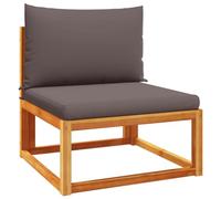 Qnhdfrt Canapé de jardin sans accoudoirs - 65 cm - Acacia et rotin - Gris - Avec coussin - Modulaire - Pour terrasse, balcon, petit jardin