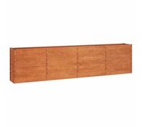 Qnhdfrt Corten Steel Raised Garden Bed, 320x40x77 cm Bottomless | Rectangular rusty metal planter with an open base, designed for growing vegetables and flowers in outdoor gardens.