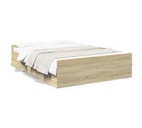 Qnhdfrt Double Bed Frame with Storage Drawers, Sonoma Oak | Built with engineered wood and plywood slats, this 135x190 cm frame fits standard double mattresses for adults.