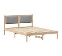 Qnhdfrt Double Bed Frame with Upholstered Headboard, Light Grey | Built with a solid pine wood structure and supportive slats, designed to fit standard 135x190 cm mattresses.
