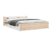 Qnhdfrt Double Solid Pine Wood Bed Frame with Headboard, Natural