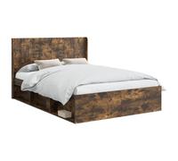 Qnhdfrt Engineered Wood Bed Frame with Headboard, 120x190 cm, Smoked Oak | Features built-in storage and a supportive slatted base, ideal for organizing bedroom space.