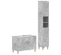 Qnhdfrt Ensemble 2 Meubles Salle de Bain DELFT Gris Béton | Solution de rangement 2-en-1 avec armoire colonne et meuble sous-lavabo slim en bois d ingénierie pour salle de bain.