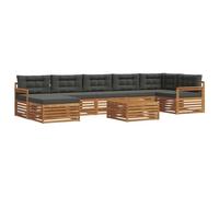 Qnhdfrt Ensemble Canapé de Jardin Modulaire 8 Pièces Salon de Jardin Extérieur en Bois d'Acacia Massif et Anthracite Canapé d'angle avec Table Basse et Pouf pour Terrasse Patio et Balcon