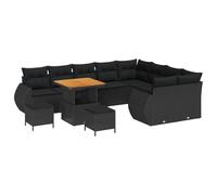 Qnhdfrt Ensemble de 12 canapés de jardin en polyrotin noir - 298 x 234 x 85 cm - Meuble de salon moderne avec table, espace d'angle et tabouret - Modulaire pour balcon, terrasse et jardin