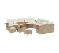 Qnhdfrt Ensemble de 17 canapés de jardin, en polyrotin, modulable, pour extérieur, résistant aux intempéries, pour jardin, terrasse, balcon, avec bois d'acacia et cadre en acier, beige crème, 289 x