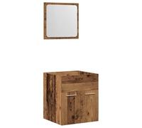 Qnhdfrt Ensemble de 2 meubles de salle de bain aspect bois vieilli 41 x 38,5 x 46 cm avec miroir mural en verre 40 x 37 cm, kit complet peu encombrant pour petites salles de bains et WC d'invités